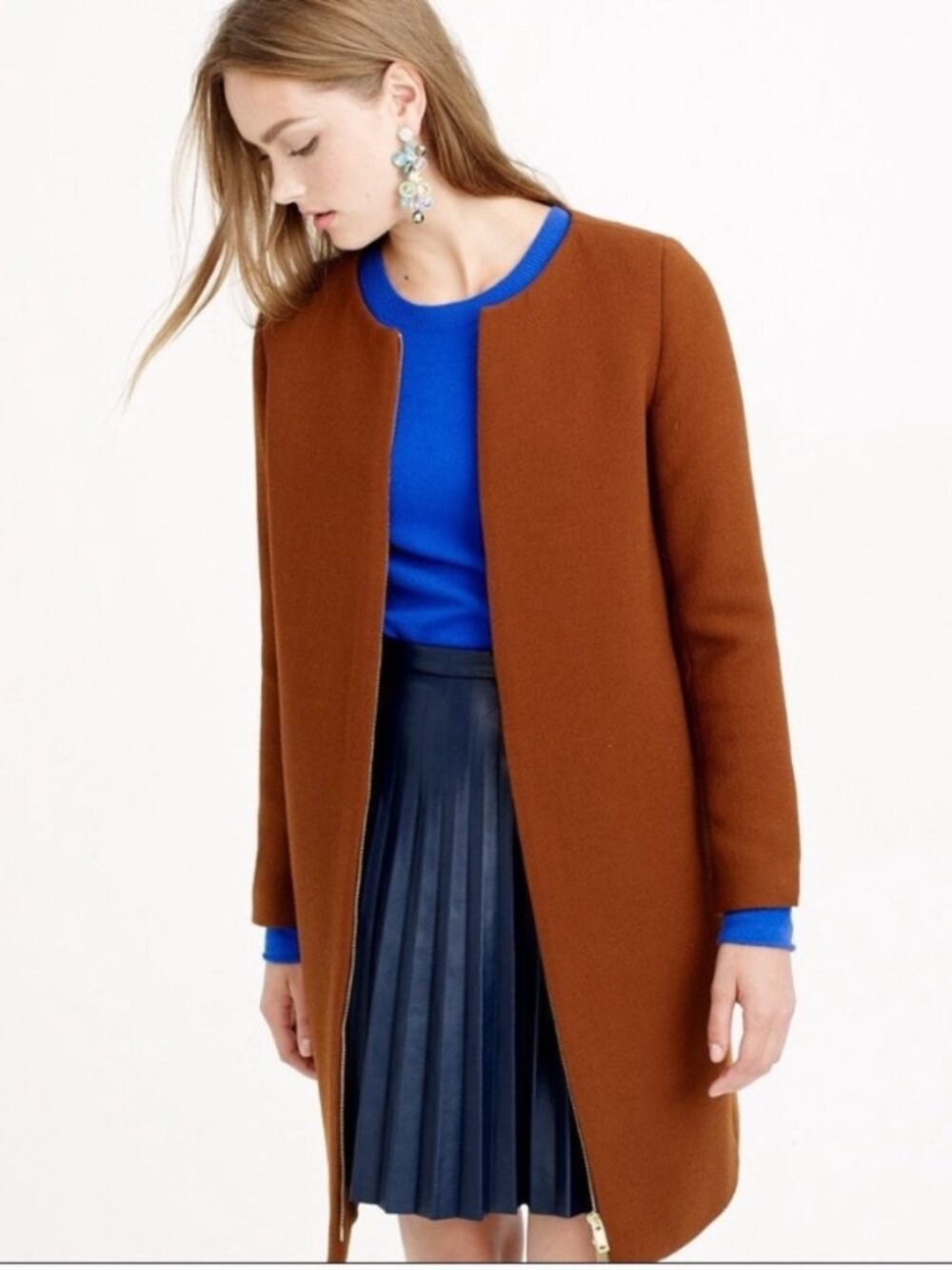 J.Crew Wool Double Cloth Collarless Coat Size 8